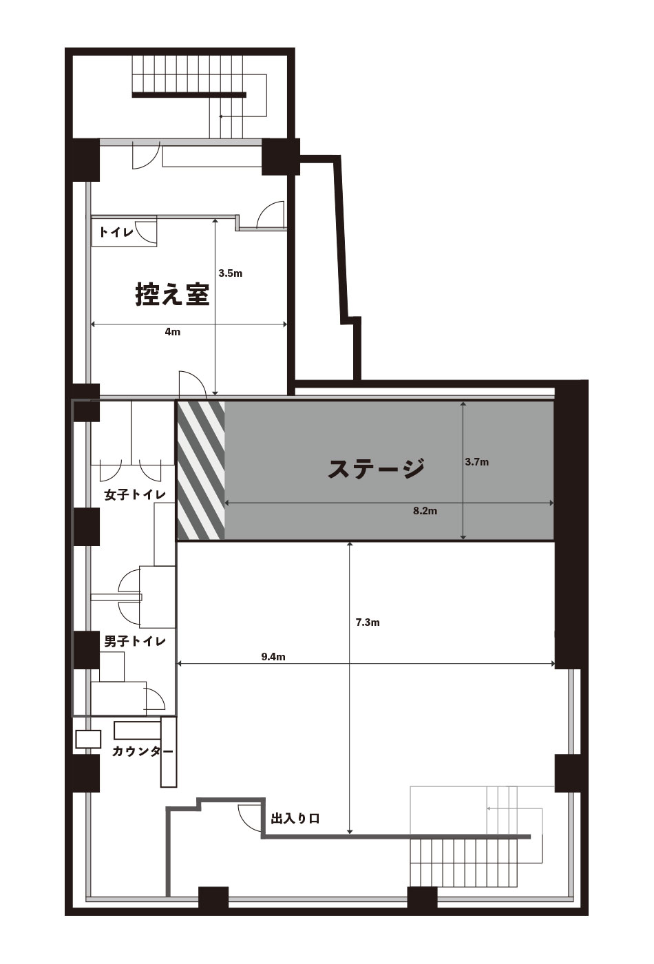 発表会に合わせてレイアウト変更可能なイベントスペース